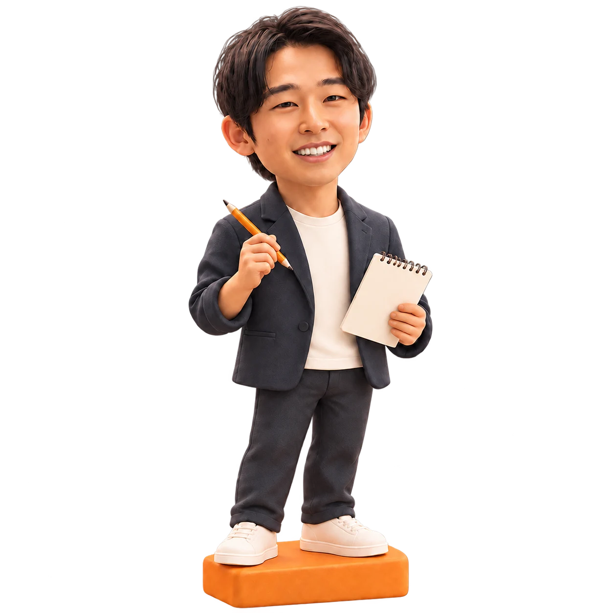 スケッチブックを持つ奥山彪太郎のデフォルメキャラクター